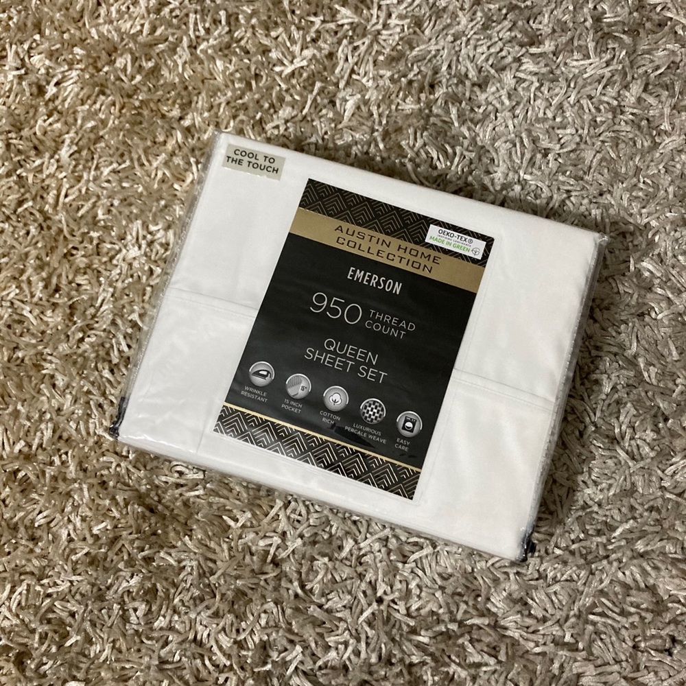 950 thread count queen 4 piece sheet set (white)